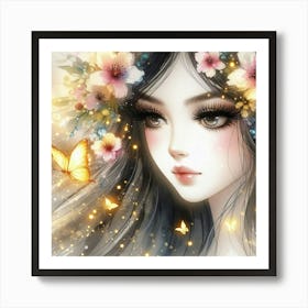 Beautiful Girl With Flowers 5 Art Print