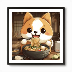 Corgi Eating Noodles 1 Art Print