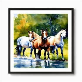 Horses By The Water Art Print