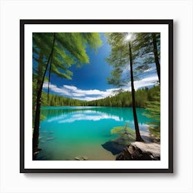 Blue Lake In The Forest 4 Art Print