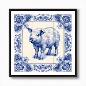 Lucky Pig Delft Tile Illustration 7 Art Print