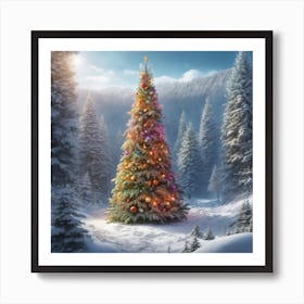 Christmas Tree In The Snow 20 Art Print