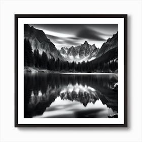 Black And White Mountain Lake 22 Art Print