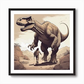 A dinosaur met a man Art Print