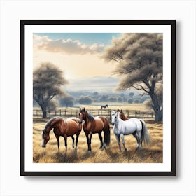 Horses In The Field 24 Art Print