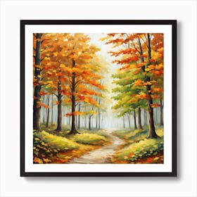 Forest In Autumn In Minimalist Style Square Composition 261 Art Print