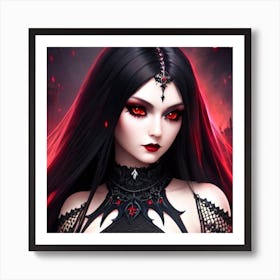 Gothic Girl With Red Eyes Art Print