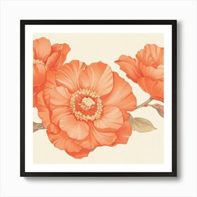 Orange Peony Flowers Art Print