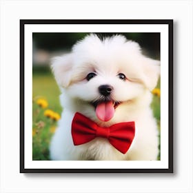 Cute Puppy With Red Bow Tie 1 Art Print