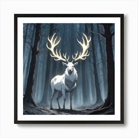 A White Stag In A Fog Forest In Minimalist Style Square Composition 51 Art Print