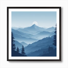 Misty mountains background in blue tone 46 Art Print