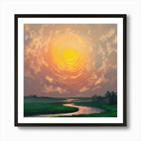 Sunset Over A River Art Print