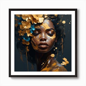 Woman With Flowers On Her Face 2 Art Print