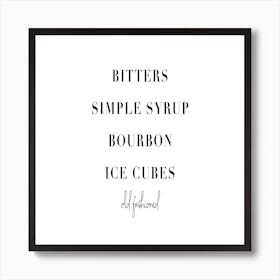 Old Fashioned Cocktail Recipe Art Print