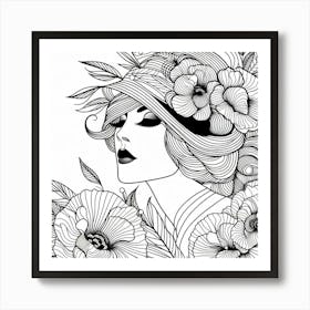 Drawing Of A Woman With Flowers Art Print