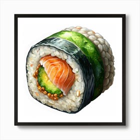 Watercolor Illustration Of A Sushi Roll Art Print