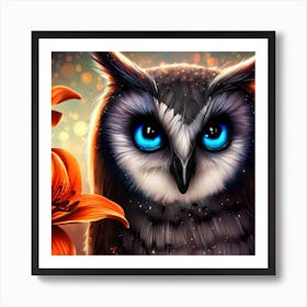 Owl With Blue Eyes 24 Art Print