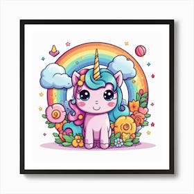 Unicorn With Rainbow Mane 56 Art Print