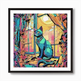 Cat In The Window Art Print