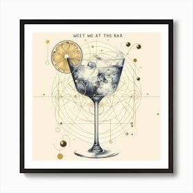 Cocktail Glas With Text And Forms Creative Illustration Art Print