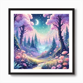 A Fantasy Forest With Twinkling Stars In Pastel Tone Square Composition 461 Art Print