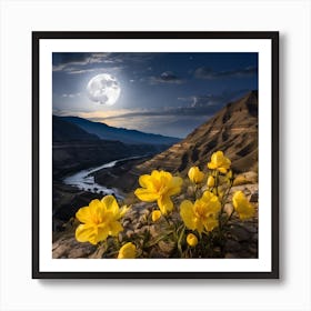 Full Moon Over Yellow Daffodils Art Print