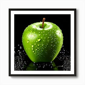 Green Apple With Water Droplets 1 Art Print