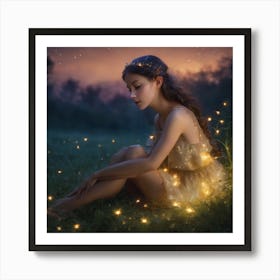 Twilight golden firefly fairy Art Print