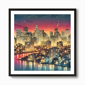 New York City At Night 1 Art Print