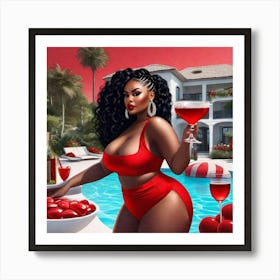 Woman In Red Bikini Art Print