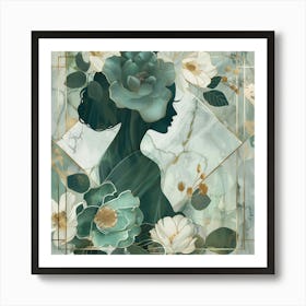 Portrait Of A Woman With Flowers 1 Art Print