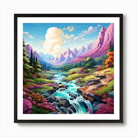 River Through The Vivid Valley Art Print