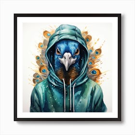 Watercolour Cartoon Peacock In A Hoodie 3 Art Print