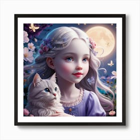 Little Girl With Cat Art Print