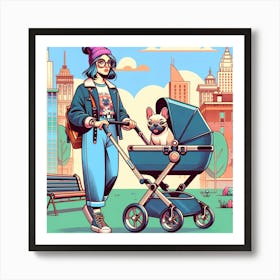 Dog walking - woman Art Print