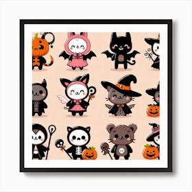 Halloween Kawaii Characters - Cute Vector style Illustration Art Print