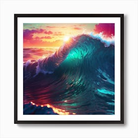 Ocean Wave At Sunset 1 Art Print