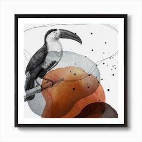 Feathered Friends Toucan Black & Brown Square Art Print