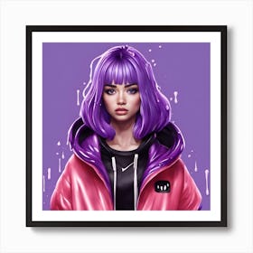 Girl With Purple Hair Art Print