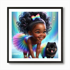 Little Black Girl With Dog Art Print