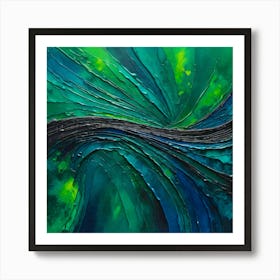 Abstract Painting Green and Blue Color 5 Art Print