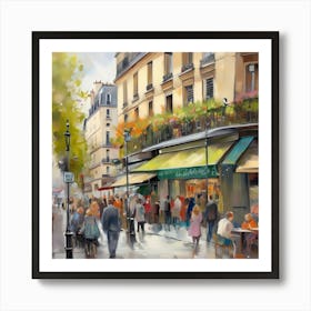 Cafe in Paris. spring season. Passersby. The beauty of the place. Oil colors.16 Art Print