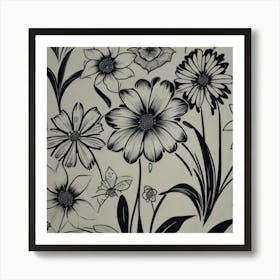 Black And White Flowers Art Print