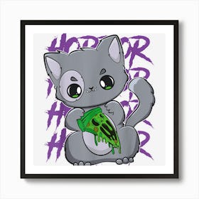 Munchkin Cat With Pizza Monster For Halloween Art Print