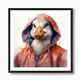 Watercolour Cartoon Goose In A Hoodie 2 Art Print