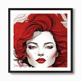 Red Haired Woman - Line Art Style Woman Art Print