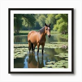 Horse In A Pond Photo 1 Art Print