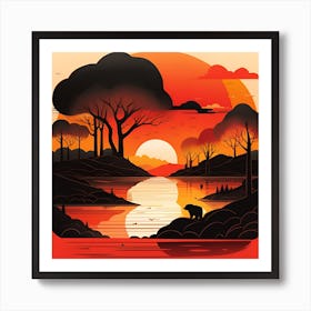 Sunset In The Forest Art Print