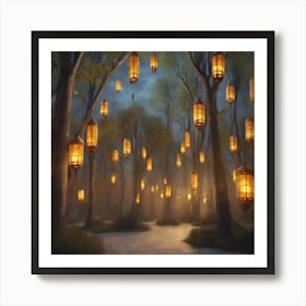 Lanterns In The Forest 1 Art Print