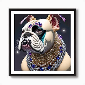 Bulldog With Pearls Art Print
